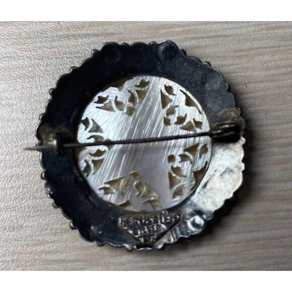 Vintage Sterling Silver Jerusalem Signed 925 Carved Mother Of Pearl Star Brooch - Picture 6 of 8